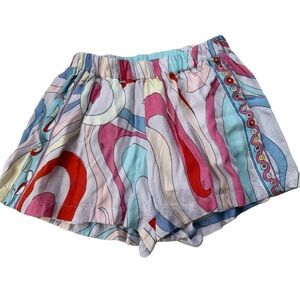 Emilio Pucci Multicolor Abstract Silk-Blend Drawstring Shorts
